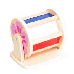 WOODENFUN Montessori Spinning Drum Baby Toys, Wooden Tummy Time Mirror Play Kit and Rainbow Fabric Ball Kit Toys for 6-12 Months Toddlers