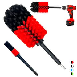 Tialero Wheel Brush Kit, Soft Drill Wheel Cleaner Brush, No Scratches Highly Dense Car Cleaning Brush Set for Wheels, Rims, Engines, Exhaust(Red/Black,2Pcs)