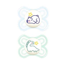 MAM Perfect Night Baby Pacifier, Patented Nipple, Glows in the Dark, 0-6 Months, Boy, 2 Count (Pack of 1)