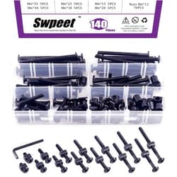 Swpeet 141Pcs Black M6 × 15/20/25/30/35/40/45/50/55/60/65/75/80mm Crib Hardware Screws Kit, Hex Socket Head Cap Crib Baby Bed Bolt and Barrel Nuts with 1 x Allen Wrench Perfect for Furniture