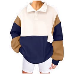 MXTPOV Womens Oversized Hoodies Trendy Color Block Sweatshirts Long Sleeve Button Dwon Loose Fit Pullover Tops Fashion 2024