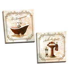 Gango Home Decor 2 French Bathtub and Pedestal Sink Bathroom Art Set, Two 12x12in Hand-Stretched Canvases, Ready to hang!
