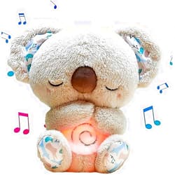 Pmuul Relief Koala Breathing Stuffed Toy, Anxiety Relief Plush Breathing Animal, Sleeping Koala Plush Breathing with Musical Lights & Rhythmic Breathing Motion New Year Gift Plush Figure Toys (Grey)