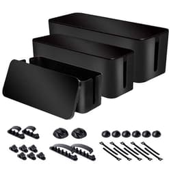 Chouky Cable Organizer Box Set of Three, Power Cover Cord Holder Surge Protector for Desk (Black)