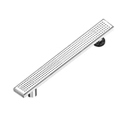 Neodrain 24-Inch Offset Side Outlet Linear Shower Drain with Quadrato Pattern Grate Cover, Brushed 304 Stainless Steel Rectangle Shower Floor Drain, with Leveling Foot, Hair Strainer Catcher
