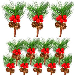 Bacucine 12PCS Christmas Berries Pine Cones Artificial Floral Picks Winter Garland Christmas Decorations with Red Berries Pine Needle for Craft Table Fireplace Bar Party Holiday Decor