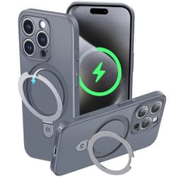 CASEKOO Magnetic Stand Slim-Fit for iPhone 15 Pro Case [MagSafe-Compatible][Lens Protection][Velvety Touch][Cushioning Cotton] Matte Hard Anti-Scratch Case for iPhone 15 Pro, Gemstone Black