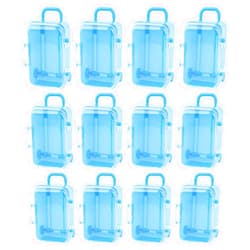 Framendino, 12 Pack Blue Mini Travel Suitcases Box Plastic Candy Boxes Gift Box Transparent Tiny Jewelry Storage Cases for Wedding Party Decorations