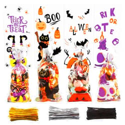 CCINEE Halloween Cellophane Treat Bags, 200pcs Clear Cello Candy Bags with Twsit for Halloween Trick or Treat Party Supply