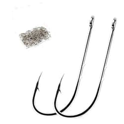Thekuai fishing hooks 50 Pack Baitholder Walleye Rig Live Bait Hook High Carbon Steel Black Nickel Down-Turned Eye Surf Fishing Bass Crawler Harness