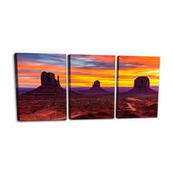 Pacimo - 3 Piece Framed Canvas Wall Art - Monument Valley Sunset West and East Mittens and Merrick Butte Utah - Modern Home Art Decor Landscape Artwork Stretched and Framed Ready to Hang - 12