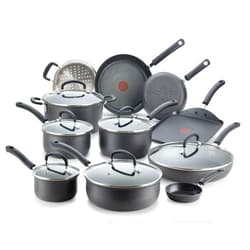 T-fal Ultimate Hard Anodized Nonstick Cookware Set 17 Piece, Oven Broiler Safe 400F, Lid Safe 350F, Kitchen Cooking Set w/ Fry Pans, Saucepans, Saute Pan, Griddle, Pots and Pans, Dishwasher Safe Black