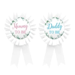 WOWOPA 2Pcs Mom and Dad to Be Pin,Gender Reveal Baby Shower Tinplate Badge Pin,Oh Baby Green Theme Party Decorations Gifts,Pink and Blue