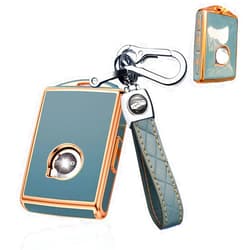 SANRILY 1 Pcs for Volvo Key Fob Cover XC90 XC60 S60 XC40 Keyless Full Covered Key Protector Shell with Keychain TPU Fashion Golden Edge Key Case Grey-Blue