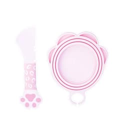 Meow&Woof Cute Cat Pet Can Food Cover with Spoon - One Lid and One Spoon Pack (Pink)