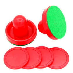 Lasenersm 1 Set Mini Air Hockey Pushers and Air Hockey Pucks Great Goal Handles Pushers Goal Handles Paddles Replacement Accessories for Game Tables 60 MM, Red(2 Strikers, 4 Pucks)