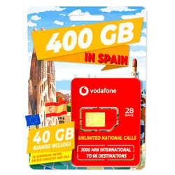 Tour Tech Vodafone Spain Prepaid SIM Card 35GB in Spain and 12GB in The Rest of Europe, UK, Turkey | Online Activation only at www.tourtech .Shop | 5€ Balance