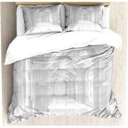 Ambesonne Outer Space Duvet Cover Set, Extraterrestrial Construction to Visit Astronomical Bodies Cosmonaut Flight Theme, Decorative 3 Piece Bedding Set with 2 Pillow Shams, California King, White