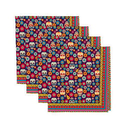 Horaldaily Dia de Muertos ClothNapkin 18x18 Inch, Day of The Dead Mexico Sugar Skulls Party Dinner Decoration Washable Napkins Set of 4