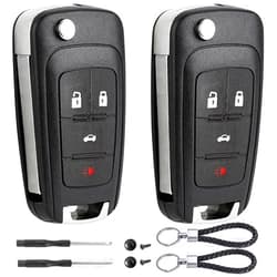 JJCHQ 2 Pack Flip Key Fob Case Shell Replacement 4 Button for Chevy Cruze Equinox Camaro Impala Malibu Sonic Buick Regal Verano Encore Lacrosse GMC Terrain 2010 2011 2012 2013 2014 2015 2016 2017 2018 2019