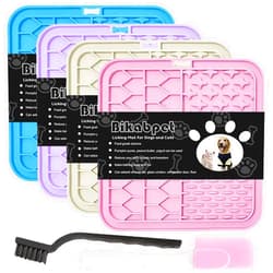Bikabpet Lick Mat for Dogs and Cats，Cat Licking Pad with Suction Cups for Dog Anxiety Relief，Dog Peanut Butter Lick Pads for Dogs Perfect for Bathing Grooming,Slow Feeders for Dogs and Cats,4Pack