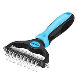 Sulie Tech Pet Grooming Brush, Dematting Undercoat Rake Comb, Double Sided Shedding, to Remove Mats, Knots and Tangles Gently (Blue)