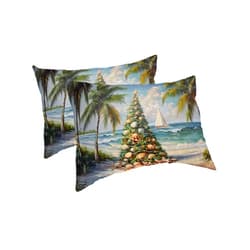 BOBOWUNY Coastal Christmas Tree Pillow Covers King Size 2 Pack, Soft Bed Throw Pillowcases Breathable Cooling Long Lumbar Body Pillow Sham Cover for Bed Sofa 20 x 36 mas Nautical Beach Seaside