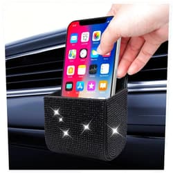 Salior Car Vent Storage Organizer,Bling Car Accessories for Women or Man,Rhinestone Car Vent Leather Pocket,Multipurpose Car Storage/Car Sunglass Holder/Car Coin Holder for Car (Black)