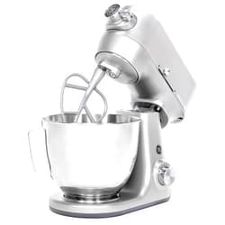 GE Tilt-Head Electric Stand Mixer | 7-Speed, 350-Watt Motor | Includes 5.3-Quart Bowl, Flat Beater, Dough Hook, Wire Whisk & Pouring Shield | Countertop Kitchen Essentials | Granite Gray