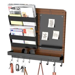 CLESOO Key and Mail Holder for Wall Mount - 8 Key Hooks Mail Organizer Wall Mount with 2 Mail Holders, Magnetic Board, Floating Shelf - Key Rack Hanger Home Decorative for Entryway Hallway Letter