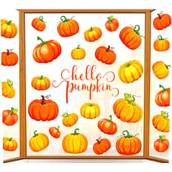 Whaline 9 Sheet Thanksgiving Pumpkin Window Clings Hello Pumpkin Double-Sided Window Decals for Fall Autumn Thanksgiving Harvest Home School Office Accessories Party Supplies Gifts