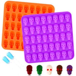 Sakolla 2 Pack Gummy Skull Candy Silicone Molds 40 Cavity Silicone Skull Molds with 2 Droppers for Halloween Chocolate, Candy,Jelly, Wax Melt, Dog Treats, Ice Cube