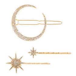 Qianyu 3 Pieces Stars and Moon Hair Clips Metal Alloy Rhinestone Decorative Bobby Pins Retro Stars and Moon Shape Bride Wedding Hair Side Barrettes Hair Accessories for Women and Girls