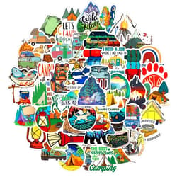 Generic 50PCS Camping Hiking Stickers for Water Bottles, Outdoor Adventure Vinyl Waterproof Sticker Packs Laptop Decals Travel Hiking Decals for Luggage Bumper Car Wilderness Nature (Blue)