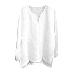 GDJGTA Mens Brief Breathable Comfy Solid Color Cotton Linen Long Sleeve Loose Casual T Shirt Top Blouse