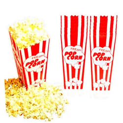 Salbree 15 Movie Night Popcorn Paper Boxes Buckets 7.75 Inches Tall Large & Holds 46 Oz Old Fashion Vintage Retro Party Design Red & White Colored Nostalgic Carnival Stripes Bags & Tubs various qty avail