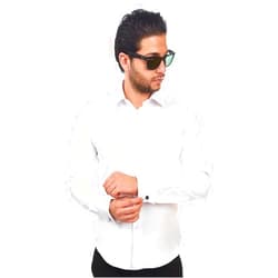 AZAR MAN Slim fit Solid White French Cuff Dress Shirt