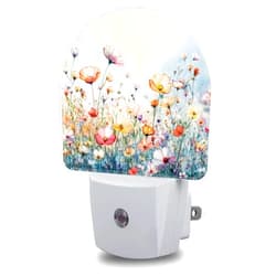 FOISIIAEA Night Lights Plug into Wall Watercolor Flowers Night Light Dusk to Dawn Smart Sensor Decorative Round Led Lamp for Bedroom Kitchen Hallway Nightlight for Women Men