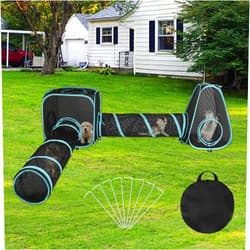 BWOGUE Outdoor Cat Enclosures for Indoor Cats, 4 in 1 Outdoor Cat Tent with Tunnel Portable Pop Up Visual Mesh Cat Outside Playhouse for Cats Puppy Small Animals, Total Length 9.45FT