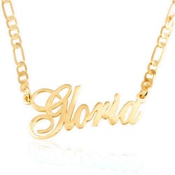 Beleco Jewelry Beleco 18k Gold Plated or Sterling Silver 925 Custom Name Necklace - Personalized Name Plate Necklace for Men & Women with Elegant Figaro Chain, 15 Font Style | Customized & Personalized Necklaces