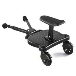 Cbhfmljd Universal Stroller Board, Pedal Black Wheeled Buggy Board Pushchair Stroller Frame Removable, Buggy Board with Detachable Seat Standing Board Fits Most Strollers, Holds Children Up to 55lbs