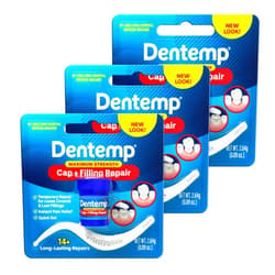 Dentemp Maximum Strength Loose Cap and Lost Filling Repair - Dental Repair Kit for Instant Pain Relief (Pack of 3)