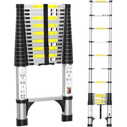BOWEITI 16.5FT Telescoping Ladder, Portable Aluminum Extension Ladder w/Stabilizers, Lightweight Compact Telescopic Ladder 330lbs Capacity, Extension Ladder for Home, Outdoor (16.5FT,Silvery)