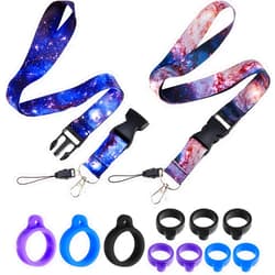 Shappy Anti Lost Necklace Lanyard for Women and Men 12 Pcs ID Key Lanyard Set Include 2 Neck Lanyard Strap 10 Ring Adjustable Holder