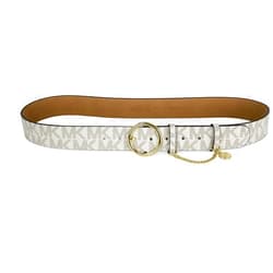 Michael Kors Womens MK Monogram Gold Buckle And Chain Belt - White (Medium)