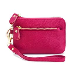 ZOOEASS Women Leather Coin Purse,Large Opening For Easy Access,With Wrist Strap(Rose)