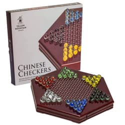 Yellow Mountain Imports Wooden Chinese Checkers Halma Board Game Set (12-Inch) with Storage Drawer and 60 Colored Glass Marbles (14mm) - Classic Strategy Game