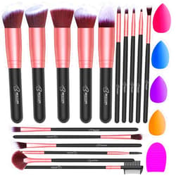 BESTOPE PRO 16Pcs Makeup Brushes Set, 4Pcs Beauty Blender Sponge Set and 1 Brush Cleaner, Premium Synthetic Foundation Brushes Blending Face Powder Eye Shadows Make Up Brushes Kit, Rose Gold