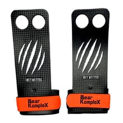 Bear KompleX 2 and 3 Hole Carbon Hand Grips for Crossfit Workouts, Pull-ups, Weightlifting, WOD Gymnastics, Crosstraining Palm Grips with Wrist Wraps, Hand Protection from Rips and Blisters,1 Pair