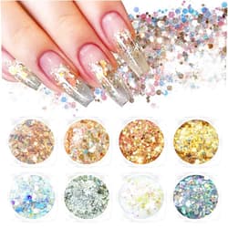 Laza 8 Colors Nail Art Glitter Diamond Dust Iridescent Nail Powder Chunky Glitter Confetti Foil Flakes Sequins for Nail Art Supplies, Gel Polish, Mermaid Makeup, Body, Resin — Dancing Sparkle